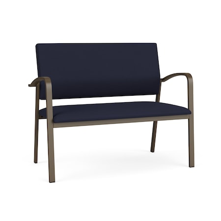 Newport 2 Seat Tandem Seating Metal Frame No Center Arms, Bronze, OH Navy Upholstery